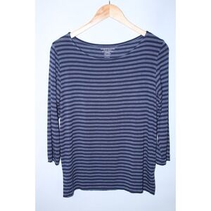 Majestic Filatures Women's Size 3 Blue Navy Blue Striped 3/4 Sleeve T-Shirt